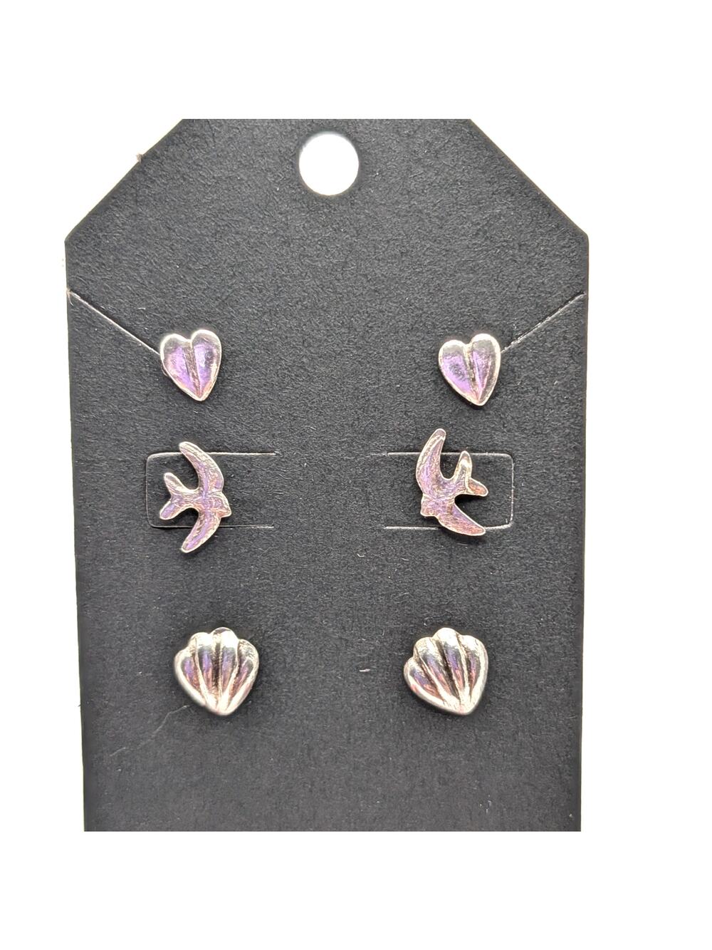 Sterling Silver Heart Shell Swallow Stud Earrings Lot 3 Pair 925 1.83g